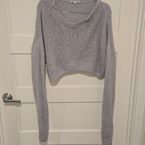 Reformation Lavender V-Neck Cropped Longsleeve Soft Wool  Blend Sweater Cozy